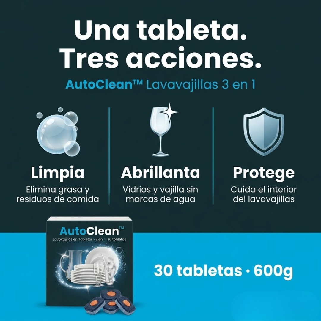 AutoClean™ - Lavavajillas en Tabletas · 3 en 1 · 30 tabletas